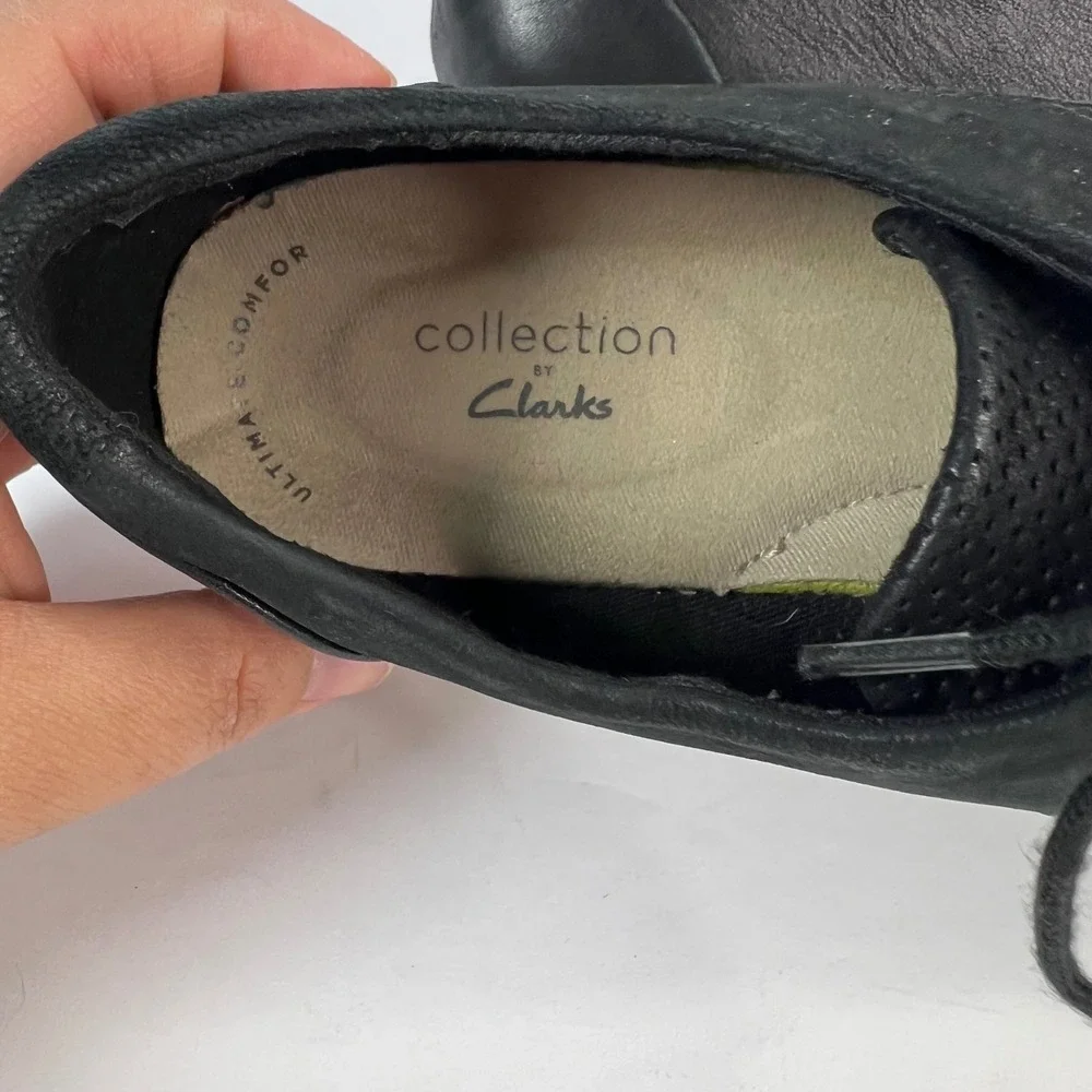 Clark's Women's Black Perforated‎ Oxford Platform Wedge Shoes US 7 C1Z Preppy